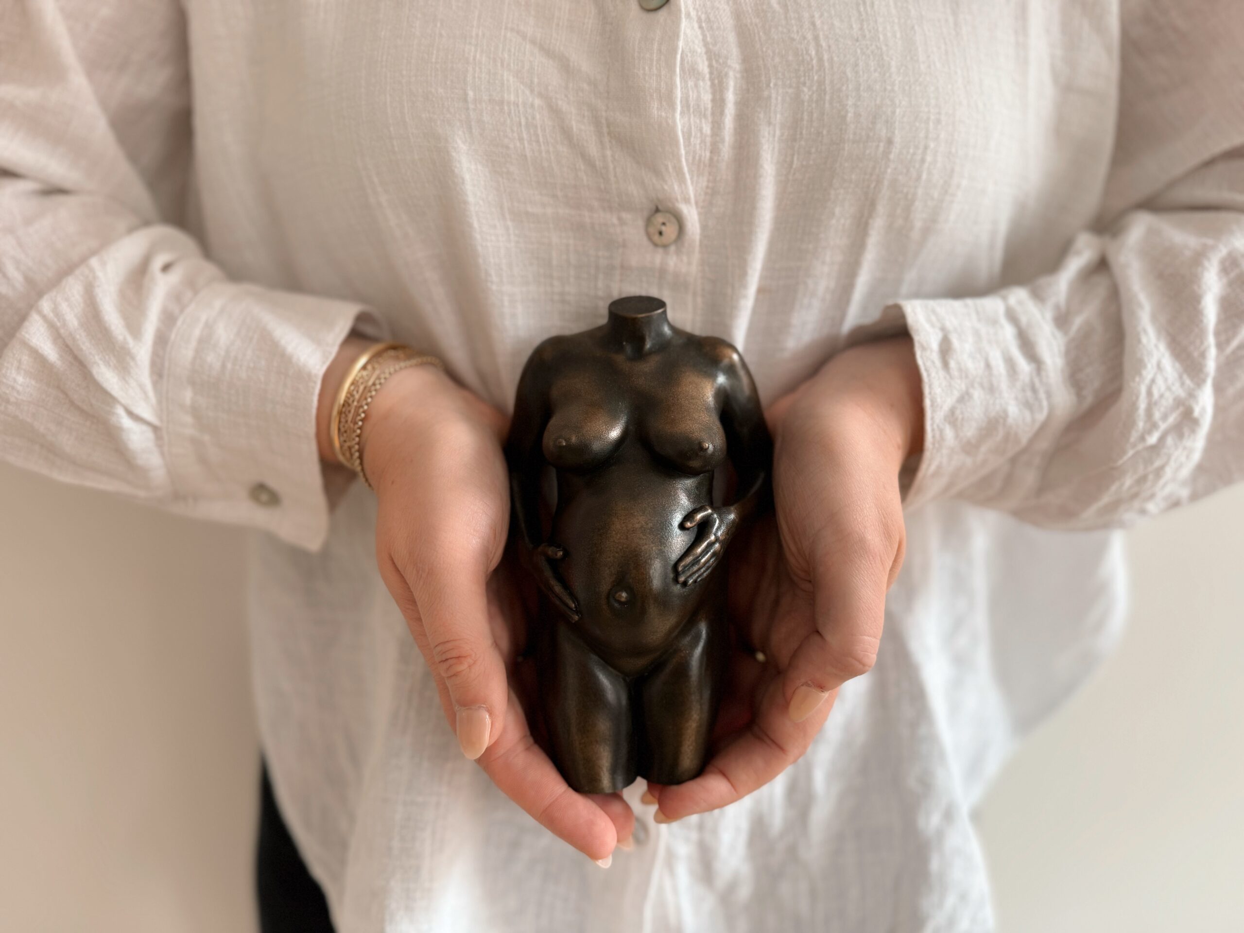 copper sculpture pregnant woman pregnancy art